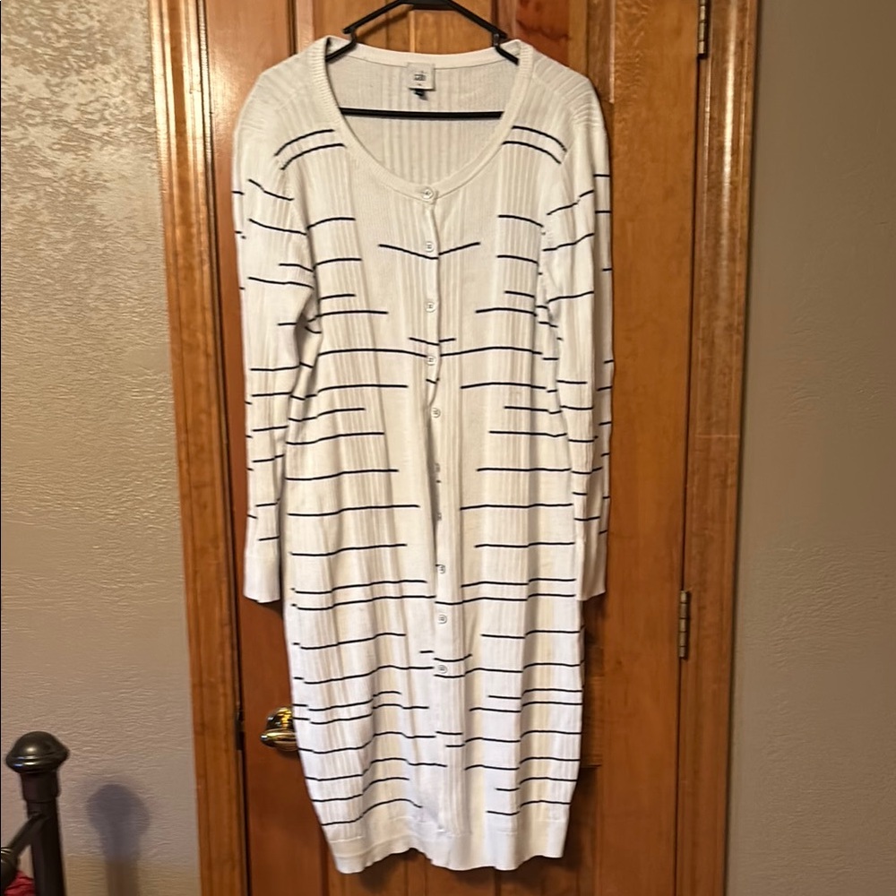 CAbi White and Black Striped Cardigan
